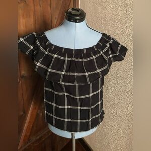 Abercrombie & Fitch Black Checkered Off-Shoulder Blouse
